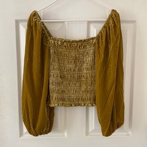 anthropologie puff-sleeved velvet blouse